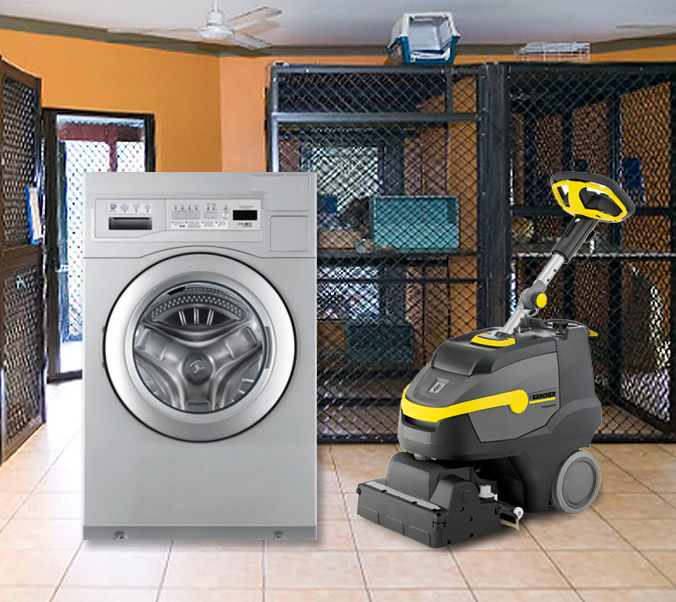 Encore Industrial washer dryer and Karcher carpet/turf scrubber and extractor
